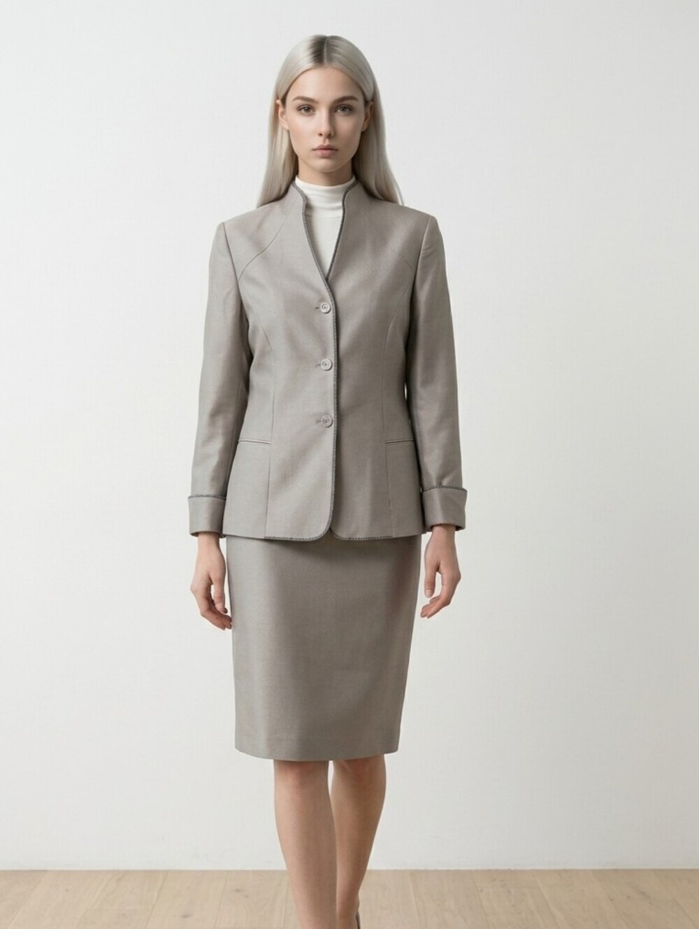 Carolina Herrera Wool Silk Skirt Suit Size 8 Made In The USA